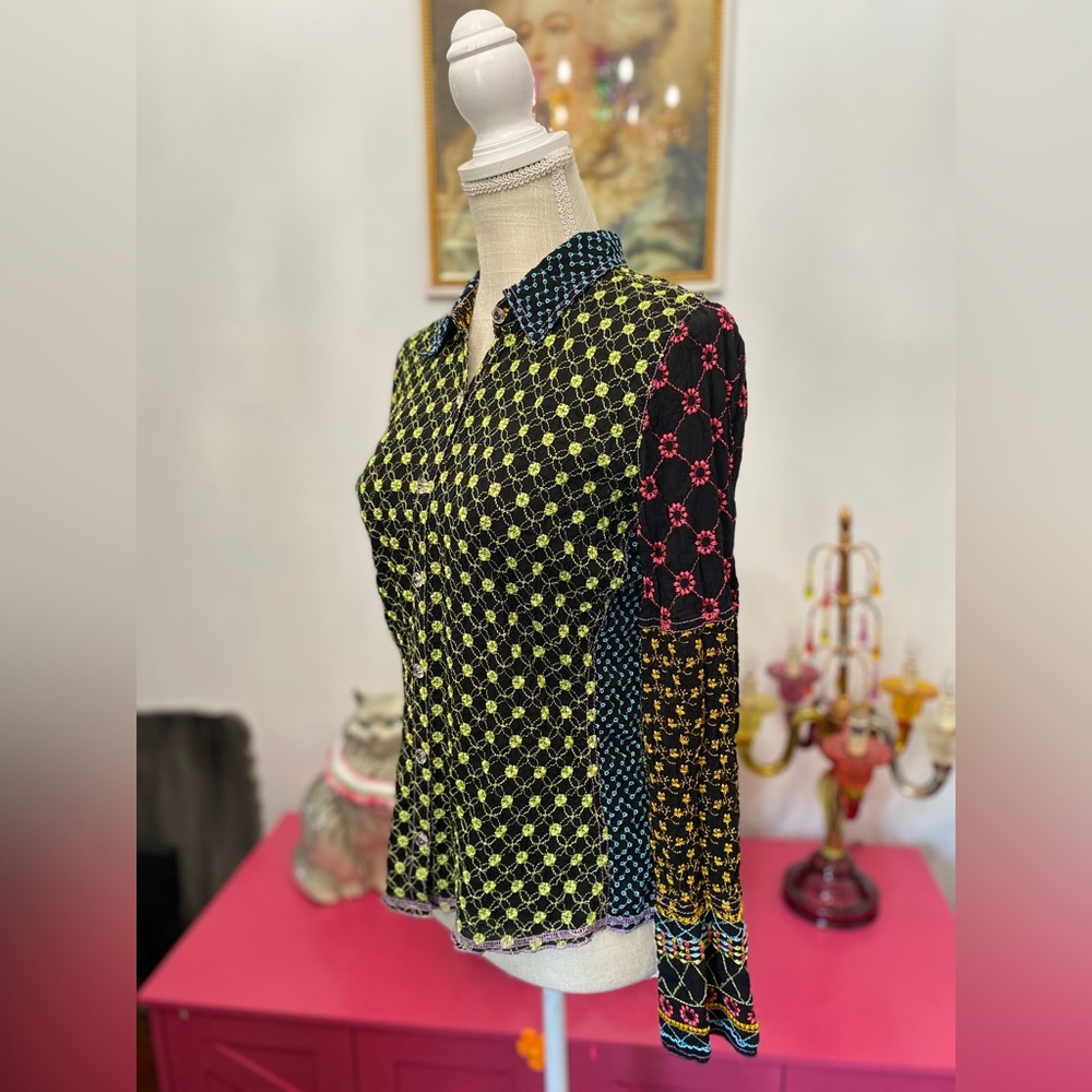 ❌SOLD❌OOAK VTG JWLA JOHNNY WAS LA EMBROIDERED LONG SLEEVE BUTTON DOWN PATCHWORK - Picture 3 of 9